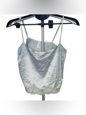 Skims Sleepwear Cami Pajama Top Light Blue Silky White Lace Small Women’s